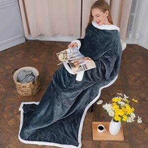 XYLS Bærbart tæppe med ærmer, blødt varmt sherpa-tæppe til voksne kvinder mænd (grå)