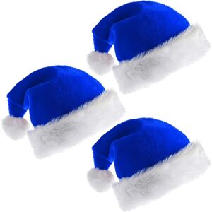 XYLS 3 stk julehue til voksne julehat Traditionel blå og hvid plys nissehue til julefest (blå)