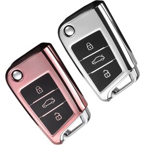 Rosa guld + sølv bilnøgleetui 2 styk Kompatibel til VW Golf 7 TPU beskyttelsesskal til bilnøgle 3 knapper biltilbehør