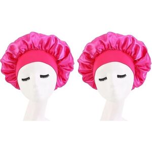 TG 2-pack kvinder satin solid sovmössa Cap Hårvårdsmössa Nattmössa（Rose Red）