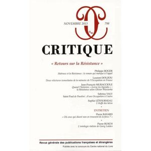 Critique N° 798, Novembre 2013 : "Retours sur la Résistance" - Publicité