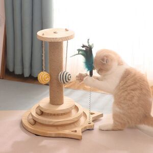 Jouet Pour Animaux De Compagnie Jouet Interactif Pour Chat Griffoir Double Couche Boule Pivotante En Bois Amusant Sans Danger Pour Les Chats - Publicité