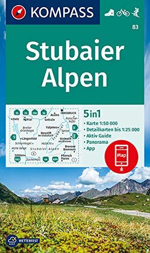 KOMPASS-Karten GmbH Kompass Wanderkarte Stubaier Alpen: 5in1 Wanderkarte 1:50000 Mit Panorama, Aktiv Guide Und Detailkarten Inklusive Karte Zur Offline Verwendung In Der ... Skitouren. (Kompass-Wanderkarten, Band 83)