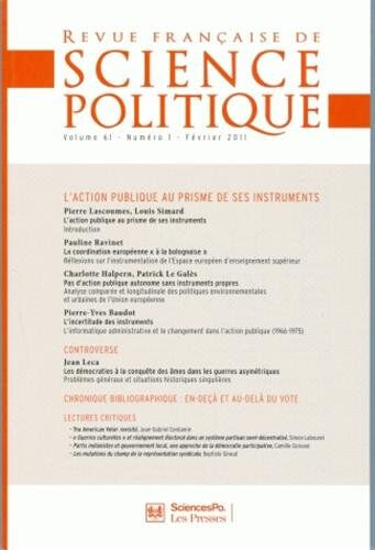 Revue française de science politique, n° 61-1. L'action publique au prisme de ses instruments déloye, yves Presses de Sciences Po