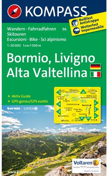 Kompass Carta N.96: Bormio, Livigno, Alta Valtellina 1:50.000