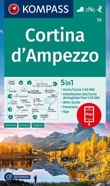 Kompass Carta N.55: Cortina D'Ampezzo - 1:50.000/1:25.000