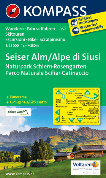 Kompass Carta Nr. 067: Alpe di Siusi, Parco Naturale Sciliar-Catinaccio 1:25.000