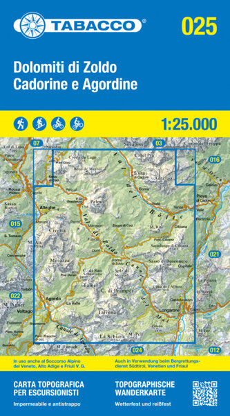 Tabacco Carta N.025 Dolomiti di Zoldo / Cadorine e Agordine - 1:25.000