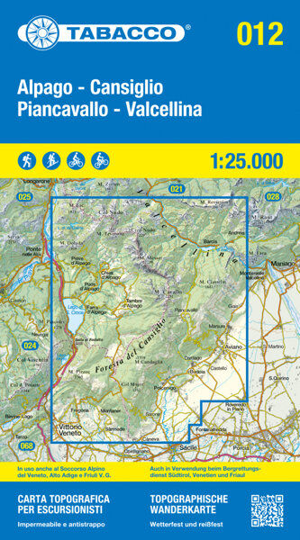 Tabacco Carta nr. 012 Alpago - Cansiglio - Piancavallo - Valcellina - 1:25.000 Undefined 1:25.000