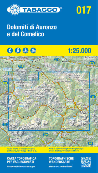 Tabacco Carta N.017 Dolomiti di Auronzo e del Comelico - 1:25.000