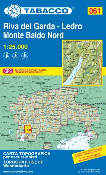 Tabacco Carta N° 061 Alto Garda-Ledro Monte Baldo Nord (1:25.000)