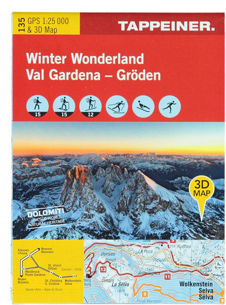 Tappeiner Verlag Winter Wonderland - Val Gardena N.135 . carta topografica