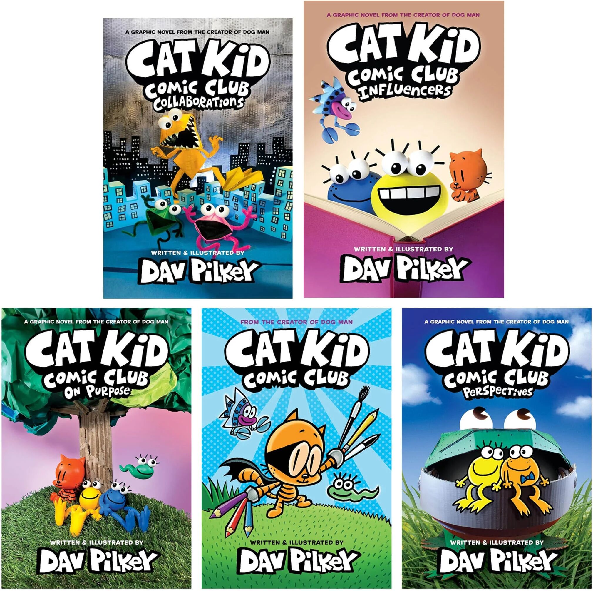 Cat Kid Comic Club by Dav Pilkey 5 Books Collection Set - Ages 7-12 - Paperback/Hardback Scholastic