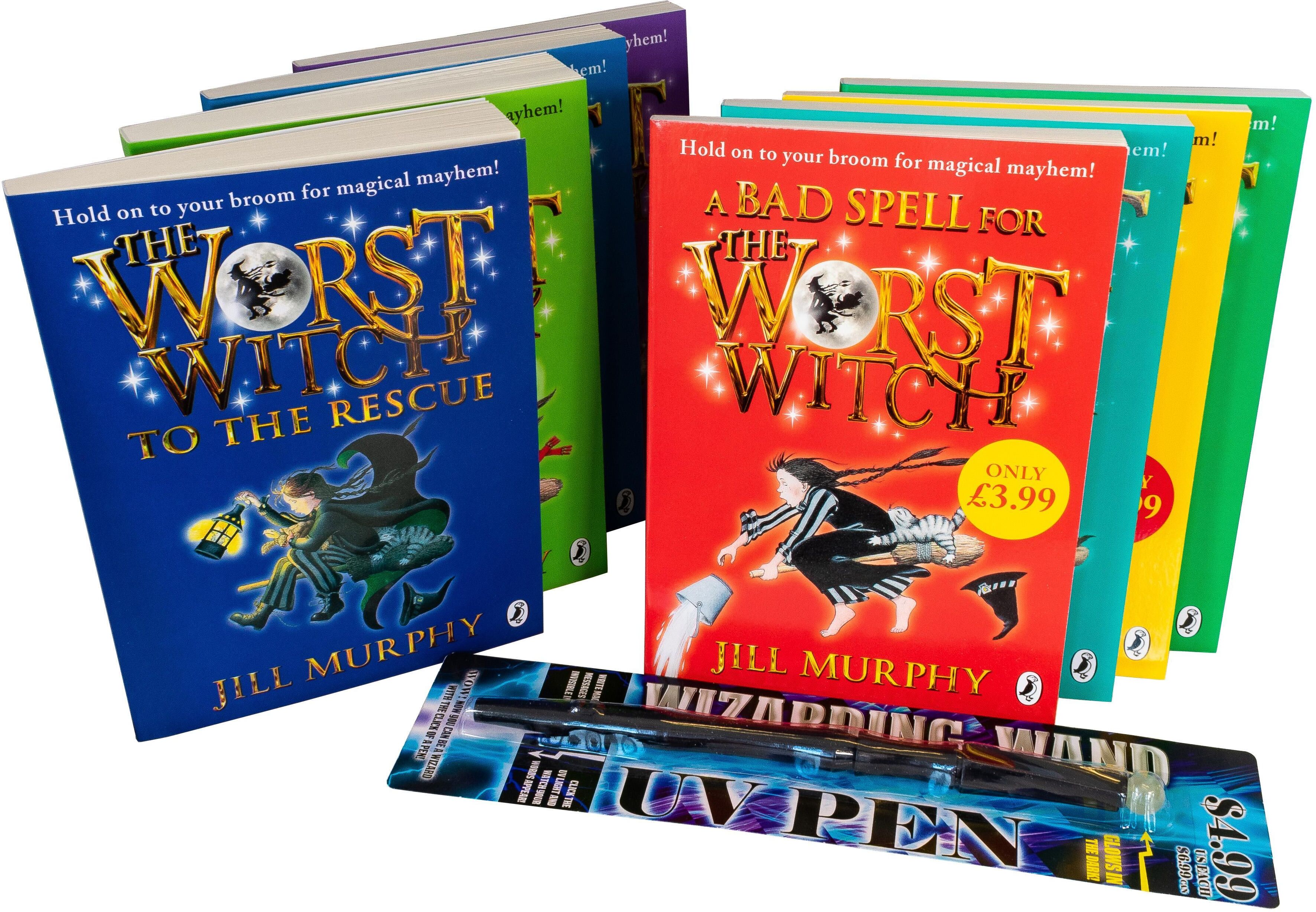 Worst Witch 8 Books + Wand Pen - Ages 9-14 - Paperback - Jill Murphy Puffin