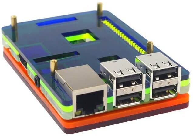 tiendatec CAJA ACRILICA 5 CAPAS COLORIDA LCD/HAT PARA RASPBERRY PI 3