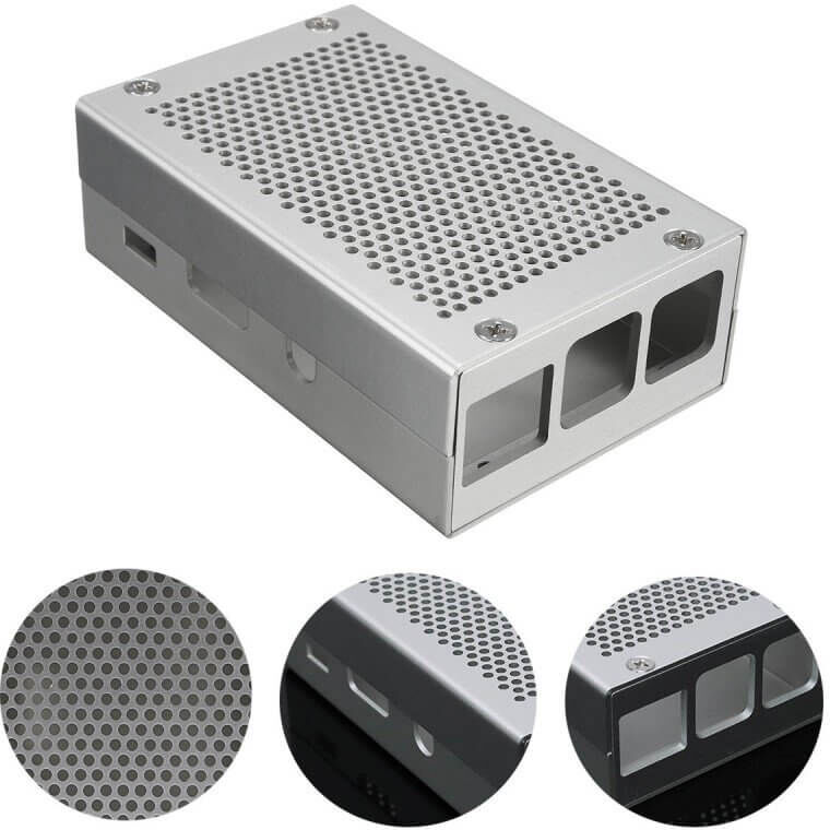 tiendatec CAJA ALUMINIO GRIS CON REJILLA PARA RASPBERRY PI