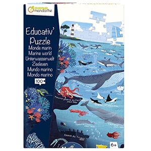 Avenue Mandarine PU024C - Educational Puzzle, Marine World - Puzzle For Children - 10 Pieces - Poster Included - Translation Sheets - From 6 years old