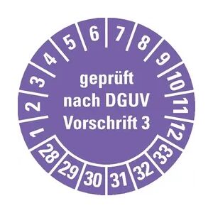 Dreifke® Prüfplakette gepr.n. DGUV Vorschrift 3 28-33, violett, Dokumentenfolie, Ø20mm, 180/H