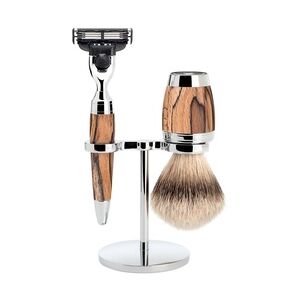 Mühle Stylo 3 tlg Rasierset Silberspitz, Mach3® Griff Gestockte Buche Rasur Herren