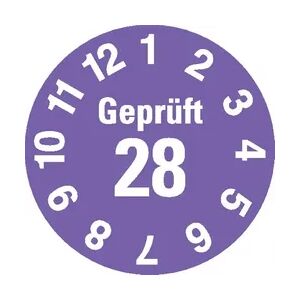 Dreifke® Prüfplakette Geprüft 28, violett, Dokumentenfolie, selbstklebend, Ø 15mm, 60 Stk.