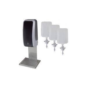 Blanc HYGIENIC SET: Desinfektionsspender SENSOR Cosmos (berührungslos) +3x1L Händedesinfektion+Edelstahlhalterung mit Auffangschale Wandmontage : Farbe - Silber /