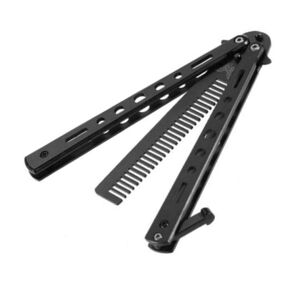 Shoppo Marte Salon Stainless Steel Practice Comb Practice Knife (Uncut) Butterfly Comb(Black)