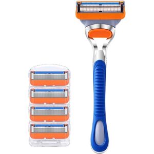 INF Barberblad og 4-pack barberblad - Kompatibel med Gillette 5 - Bl