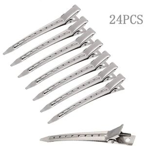 24 stykker 3,3 tommer sølv hårklipsmetal clips Hår clips Frisør Stål Hår clips, hår clips Frisør Suppliesalligator Krølle hår clips Wit