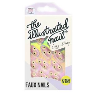 The Illustrated Nail Pink Lazy Daisy Faux Nails