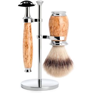 Mühle Barbersæt med DE-skraber, Barberkost og holder, Purist, Karelian burl birk