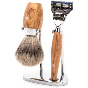 Mühle Barbersæt med Skraber, Fine Badger Barberkost og Holder, Kosmo, Oliventræ