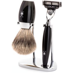 Mühle barbersæt med Mach3 Skraber, Fine Badger Barberkost og Holder, Kosmo, Sort Kunstharpiks