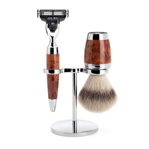 Mühle Barbersæt med Mach3 Skraber, Silvertip Fibre® Barberkost og Holder, Stylo, Thuja Wood