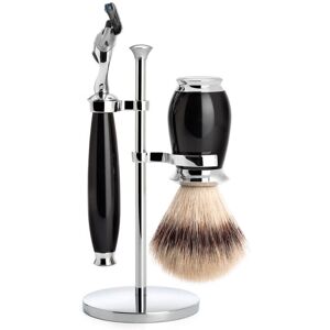 Mühle Barbersæt med Fusion Skraber, Silvertip Fibre® Barberkost og Holder, Purist, Sort Kunstharpiks