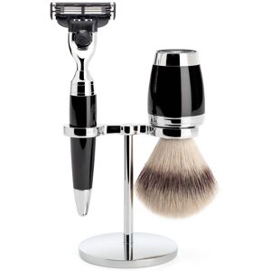 Mühle Barbersæt med Mach3 Skraber, Silvertip Fibre® Barberkost og Holder, Stylo, Sort Kunstharpiks