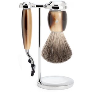 Mühle barbersæt med Mach3 Skraber, Barberkost og Holder, Vivo, Brunt horn