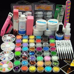 Kit d ongles Gel UV poudre acrylique décoration d ongles paillettes faux ongles limes pinceaux à ongles apprêt UV couche de finition Gel Nail Builder Design Art Set