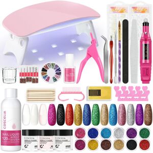 Manucure Acrylique Cristal Liquide Acrylique Poudre Paillettes Ensemble Lampe UV LED Perceuse À Ongles Machine Nail Art Outils Faux Ongles Pour Extension D ongles Ensemble