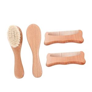 KOMBIUDA Peigne Bébé 1 Ensemble 4 Pièces brosse à laine produit d'entretien du cuir chevelu brosse à cheveux pour bébé brosse cheveux brosse en laine trousse de soins de la tête Hêtre - Publicité