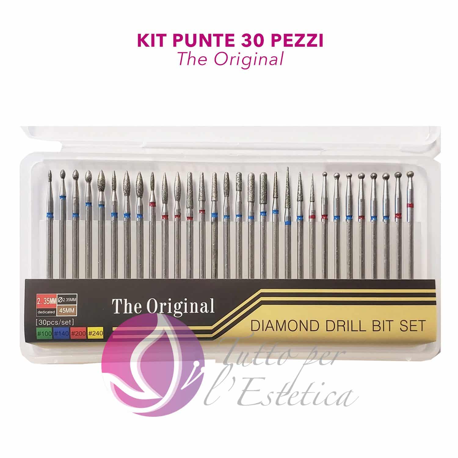 Set 30 punte Kit per fresa manicure diamante universali varie misure the original