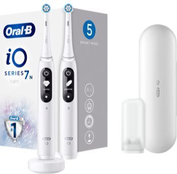 Oral B iO 7 DUO escova de dentes eléctrica + 2 cabeças substituíveis White Alabaster. iO 7 DUO