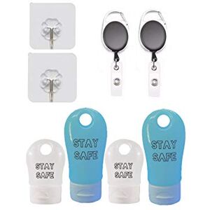 New 4 Silicone Refillable Travel Bottle Set 2 Sizes Hand Liquid Gel Extending Carabiner Clip and Multi Purpose Hook