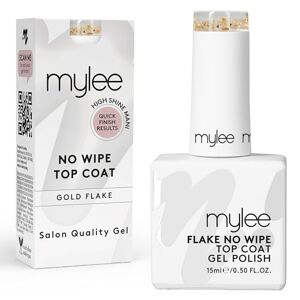 Mylee Nail Gel Polish Flake No-Wipe Top Coat 15ml, UV/LED Soak-Off Nail Art Manicure Pedicure, Professional, Salon & Home Use, Long Lasting, Easy to Apply, No Chips, Durable & Safe (Gold Flake)