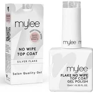 Mylee Nail Gel Polish Flake No-Wipe Top Coat 15ml, UV/LED Soak-Off Nail Art Manicure Pedicure, Professional, Salon & Home Use, Long Lasting, Easy to Apply, No Chips, Durable & Safe (Silver Flake)