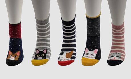 Groupon Goods Global GmbH Five Pairs of Kitten Cotton Socks