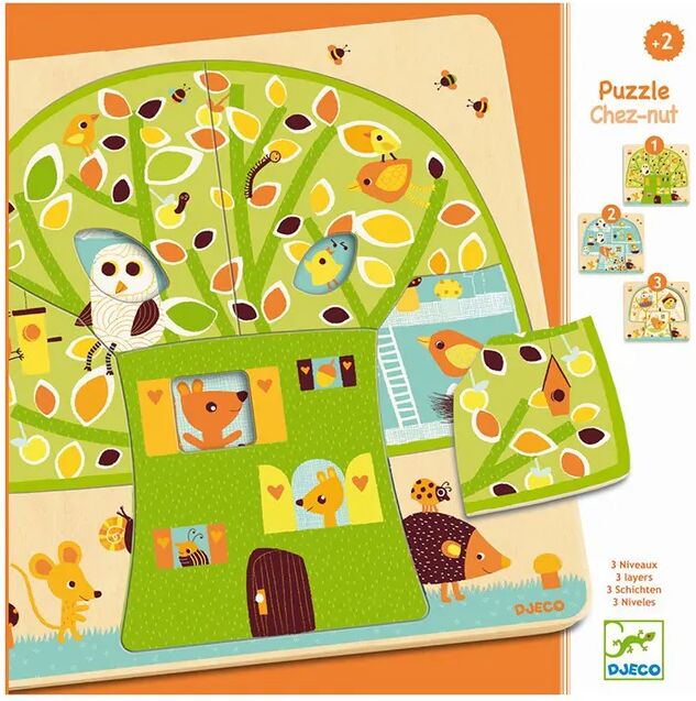 Djeco Lagen-Puzzle CHEZ NUT 12-teilig aus Holz