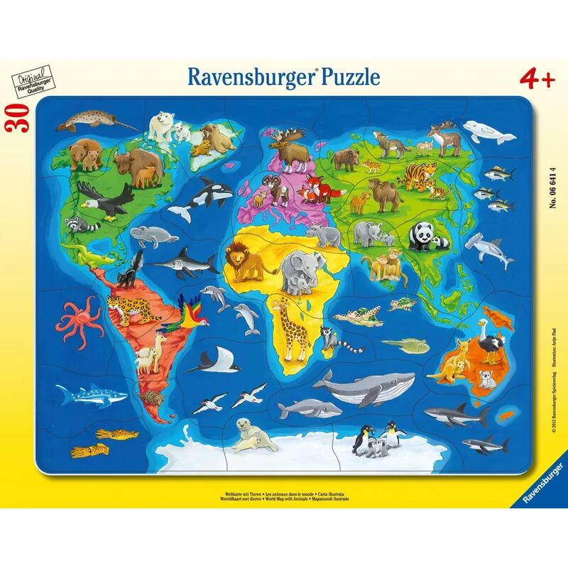 Ravensburger Verlag Rahmenpuzzle Weltkarte mit Tieren 30-teilig