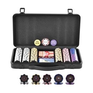 VEVOR Pokerchip-Set, 300-teiliges Pokerset, Clay Komplettes Pokerspielset mit ABS-Pokerkoffer, Karten, Knöpfe und Würfel, Komplett Set 7-8 Spieler für Texas Hold'em, Blackjack, Glücksspiel usw.