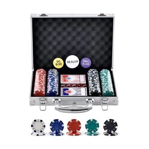 VEVOR Kunststoff Pokerchip-Set, 200-teiliges Pokerset Ungekennzeichnet, Pokerspielset mit Alu-Pokerkoffer, Karten, Knöpfe und Würfel, Komplett Set 6-7 Spieler für Texas Hold'em, Blackjack usw.