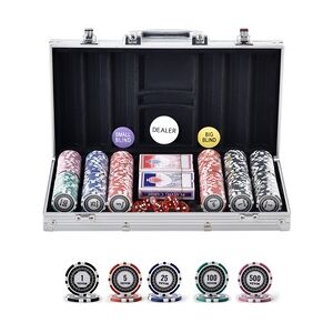 VEVOR Kunststoff Pokerchip-Set, 300-teiliges Pokerset, Komplettes Pokerspielset mit Alu-Pokerkoffer, Karten, Knöpfe und Würfel, Komplett Set 7-8 Spieler für Texas Hold'em, Blackjack, Glücksspiel usw.